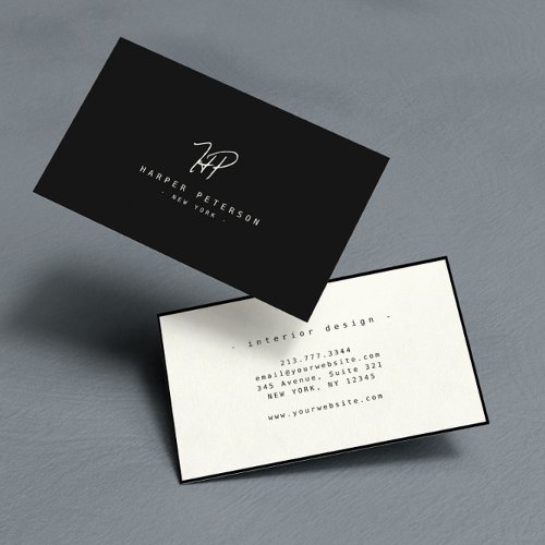 Luxury Minimal Monogram Black Ivory Chic Stylish Business Card