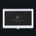 Luxury Minimal Monogram Black Ivory Chic Stylish Business Card Case<br><div class="desc">Chic and stylish,  this modern monogram business card holder in white and black is a sophisticated minimalist design that combines your monogram in a hand lettered script along elegant serif typography. On the back is space for your address.</div>