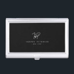Luxury Minimal Monogram Black Ivory Chic Stylish Business Card Case<br><div class="desc">Chic and stylish,  this modern monogram business card holder in white and black is a sophisticated minimalist design that combines your monogram in a hand lettered script along elegant serif typography. On the back is space for your address.</div>