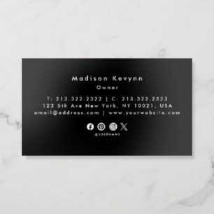 Luxury Minimal Monogram Black Ivory Chic Stylish Foil Spot Gloss Business Cards