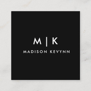 Luxury Minimal Monogram Black Ivory Chic Stylish Square Business Card