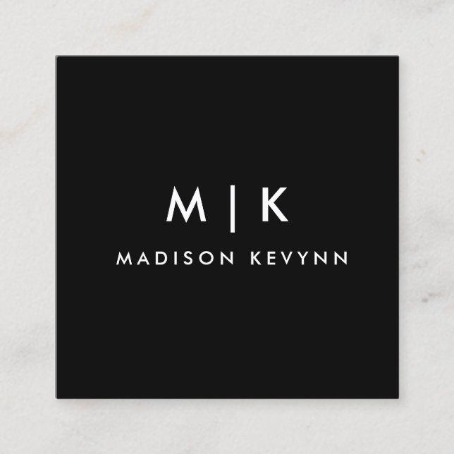 Luxury Minimal Monogram Black Ivory Chic Stylish  Square Business Card (Front)