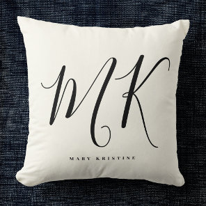 Luxury Minimal Monogram Black Ivory Chic Stylish Throw Pillow