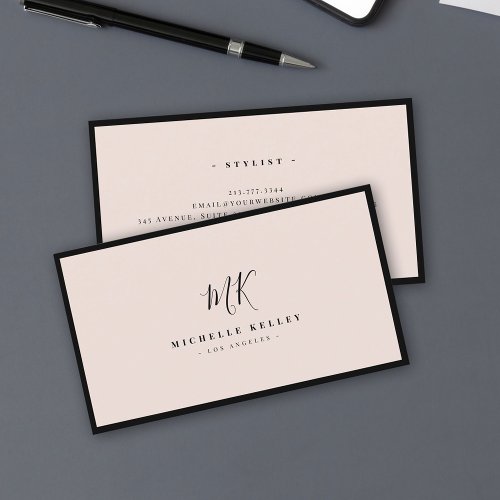 Luxury Minimal Monogram Blush Pink Chic Stylish Business Card