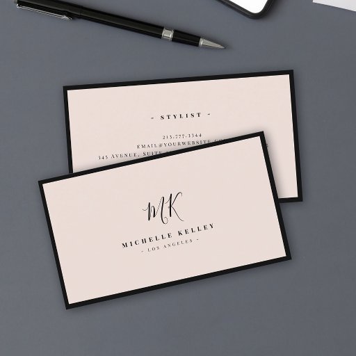 Customizable Luxury Minimal Monogram Blush Pink Chic Stylish Business Card