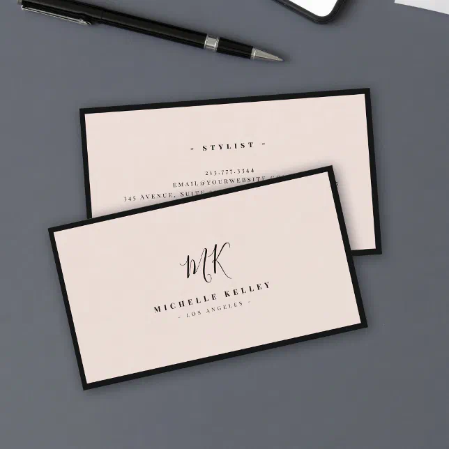 Luxury Minimal Monogram Blush Pink Chic Stylish Business Card | Zazzle