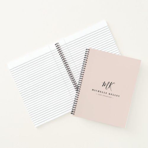 Luxury Minimal Monogram Blush Pink Chic Stylish Notebook
