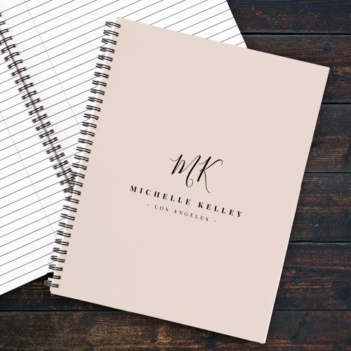 Luxury Minimal Monogram Blush Pink Chic Stylish Notebook