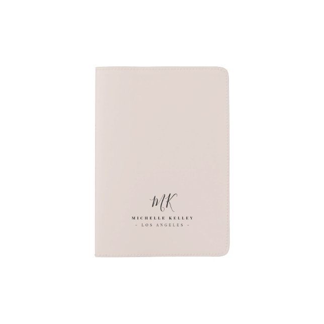 Luxury Minimal Monogram Blush Pink Chic Stylish Passport Holder (Front)