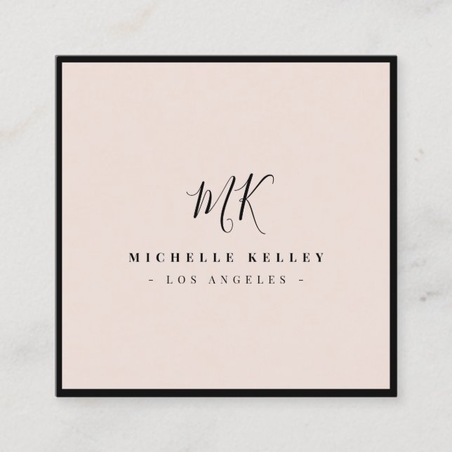 Luxury Minimal Monogram Blush Pink Classic Chic Square Business Card (Front)