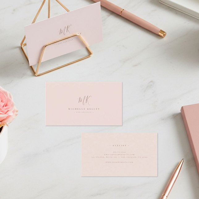 Luxury Minimal Monogram Blush Pink Rose Chic Business Card (Creator Uploaded)