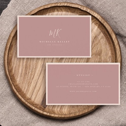 Customizable Luxury Minimal Monogram Blush Pink Rose Stylish Business Card