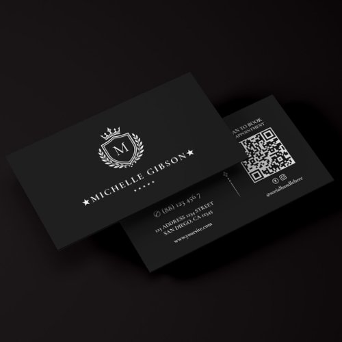 Luxury Minimal Monogram Crown Crest Branding Business Card