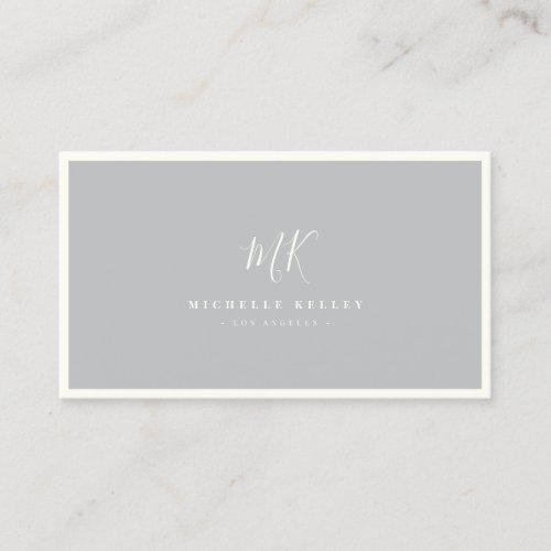 Luxury Minimal Monogram Grey Ivory Chic Stylish Business Card