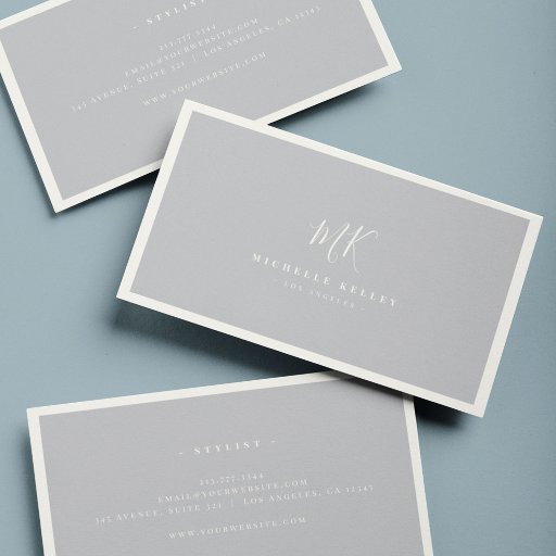 Customizable Luxury Minimal Monogram Grey Ivory Chic Stylish Business Card