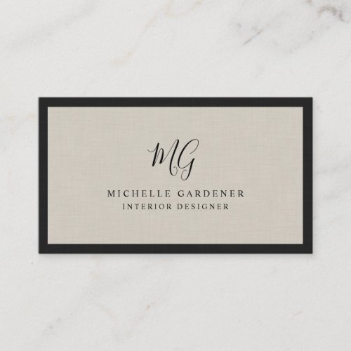 Luxury Minimal Monogram Linen Business Card