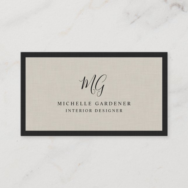 Luxury Minimal Monogram Linen Business Card (Front)