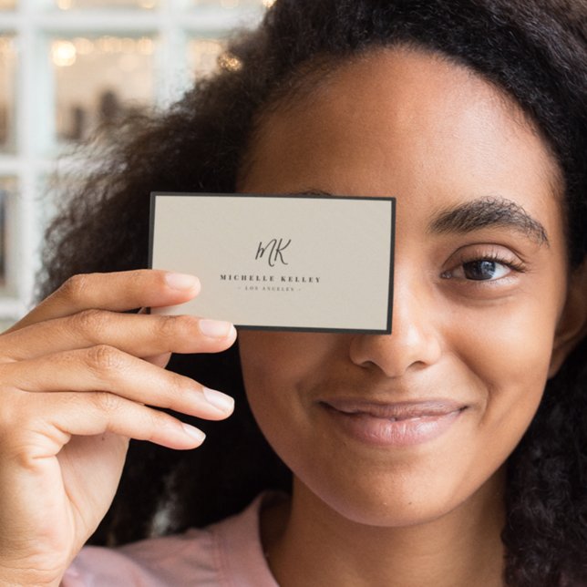 Luxury Minimal Monogram Natural Linen Business Card (Creator Uploaded)