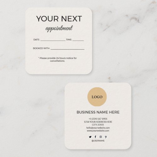 Luxury Minimalist Alabaster Cream and Gold Square  Appointment Card
