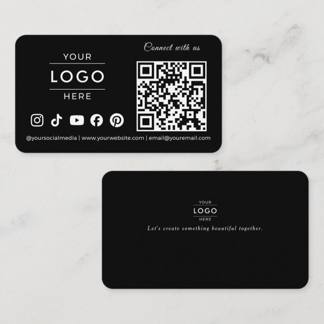 Luxury Minimalist Black QR Code Logo Ivory Text Business Card (Front/Back)