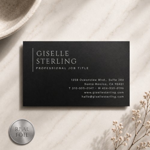 Luxury Minimalist Black Silver Foil Business Card