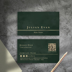 Luxury Minimalist Dark Emerald Green & Gold Business Card
