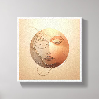 Luxury Minimalist Face Art - Golden Wire Line Art Canvas Print