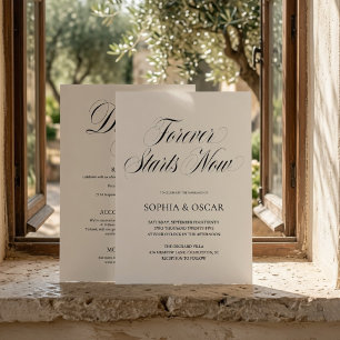 Luxury Minimalist Forever Starts Now Wedding Beige Invitation