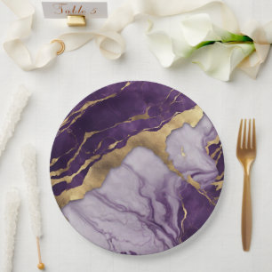Luxury Minimalist Gold Lilac Purple Marble Swirl Paper Plates