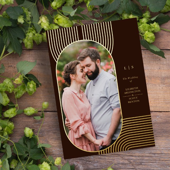 Luxury Minimalist Modern Fancy Oval Photo Wedding Foil Invitation (Creator Uploaded)