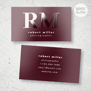 Luxury Minimalist Monogram Sleek Burgundy Raised Spot UV Business Card