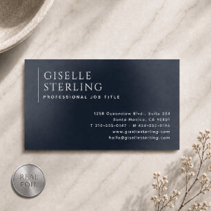 Luxury Minimalist Navy Blue Silver Foil Business Cards