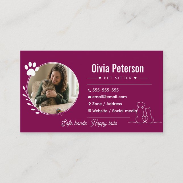 Luxury Minimalist Pet Sitter Cusotmizable Business Card (Front)