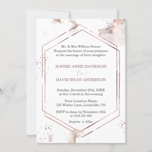Luxury Minimalist Rose Gold Frame Wedding Formal Invitation