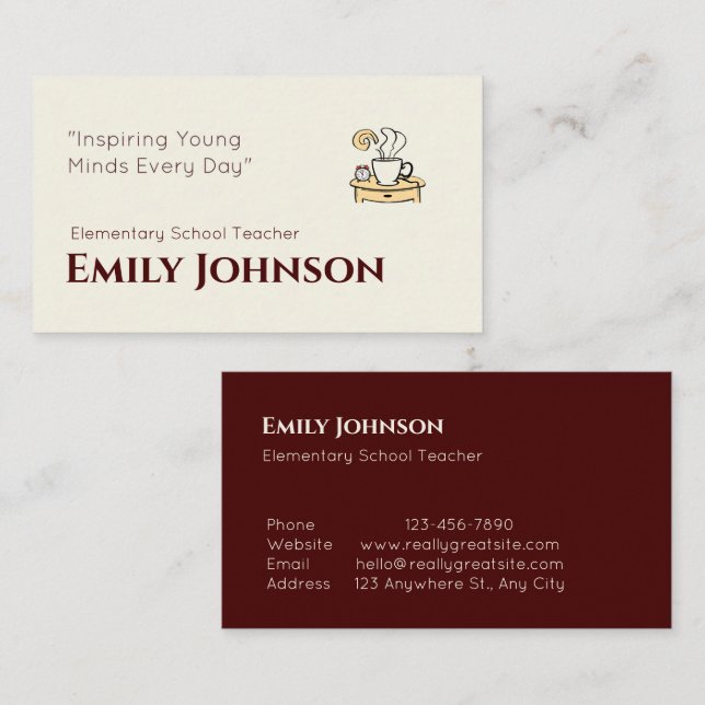 Luxury Minimalist  School Teacher Red Beige Business Card (Front/Back)