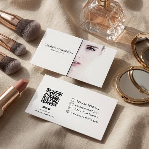 Luxury Minimalist Split Photo QR Code Business  Card