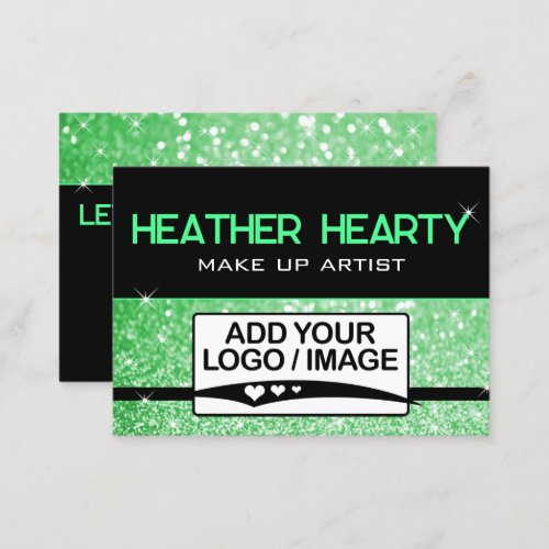 Luxury Mint Green Neon Black Glitter Logo Template Business Card