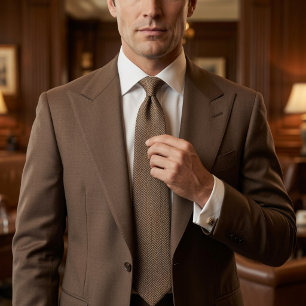 Luxury Mocha Herringbone Old Money Country Club Neck Tie
