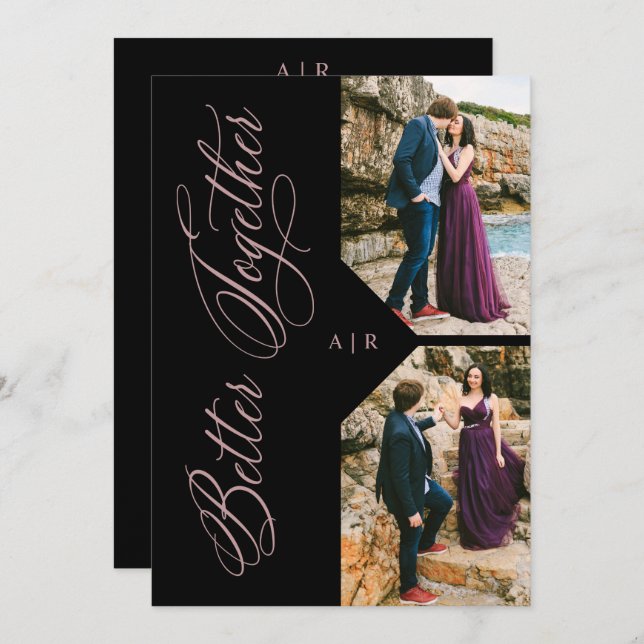 Luxury Modern 2 Photos Collage Rose Gold Whimsical Invitation (Front/Back)