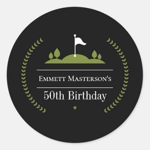 Luxury Modern 50th Birthday Golfer Birthday Party Classic Round Sticker