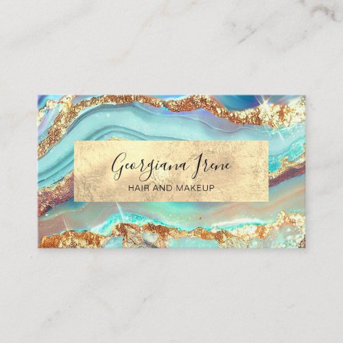 Luxury Modern Abstract Faux Agate Marble Teal Gold Business Card