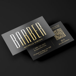 Luxury Modern Barber Barbershop Foil Black Business Cards