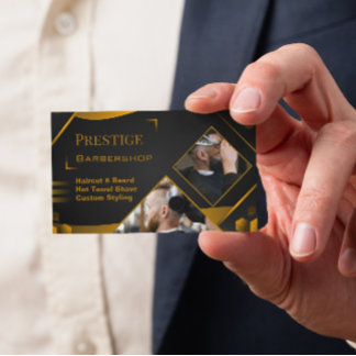 Luxury Modern Black and Gold Barbershop Business Card