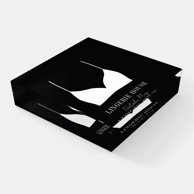 Luxury Modern Black White Lingerie Boutique Paperweight (Angled)