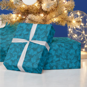 Luxury Modern Blue Natural Floral Butterfly Wrapping Paper