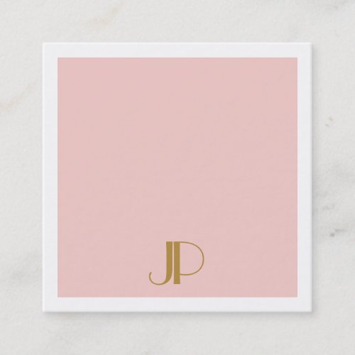 Luxury Modern Blush Pink Elegant Gold Monogram Square Business Card
