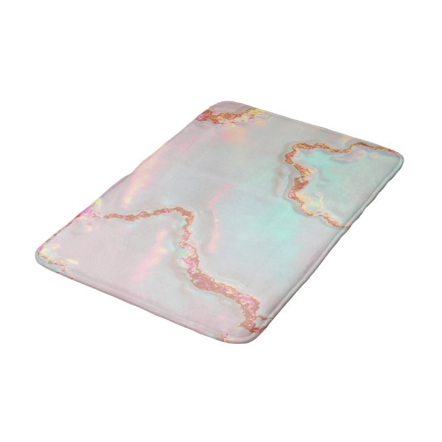 Luxury Modern Blush Pink Soft Mint Gold Collection Bath Mat (Angled)