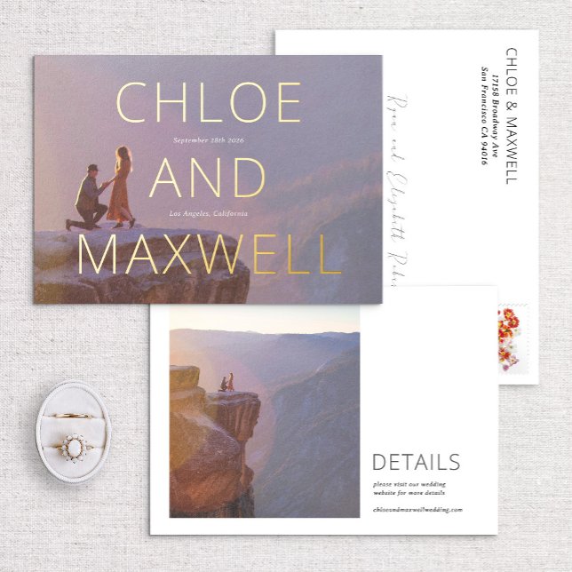 Luxury Modern Bold Names Photo Save the Date Foil Invitation (Creator Uploaded)