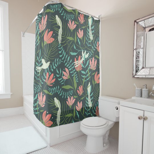 Luxury modern botanical print retro style shower curtain