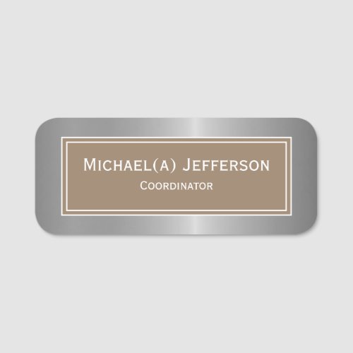 Luxury Modern Brown And Silver Metallic Elegant Name Tag